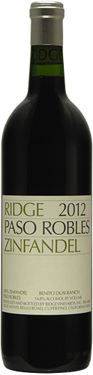 Image of Bottle of 2012, Ridge, Paso Robles, Benito Dusi Ranch
